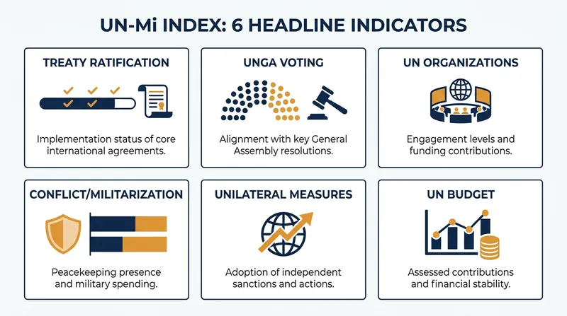 The six metrics used by the SDSN to calculate a country's commitment to UN-based multilateralism.