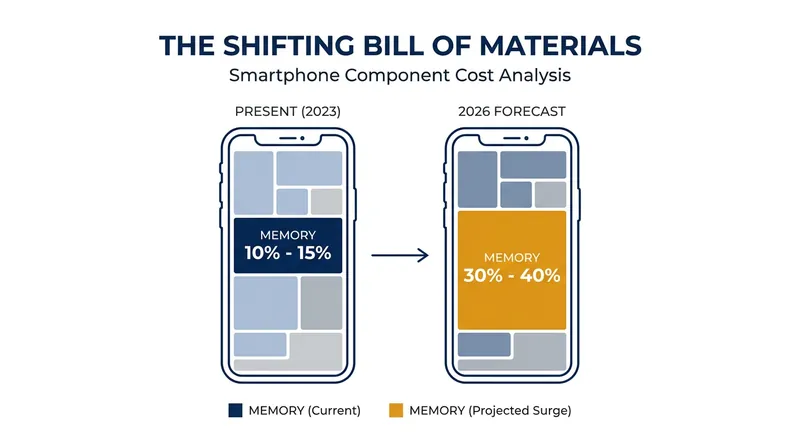 Memory components now account for up to 40% of a smartphone's total manufacturing cost, crushing profit margins for budget devices.