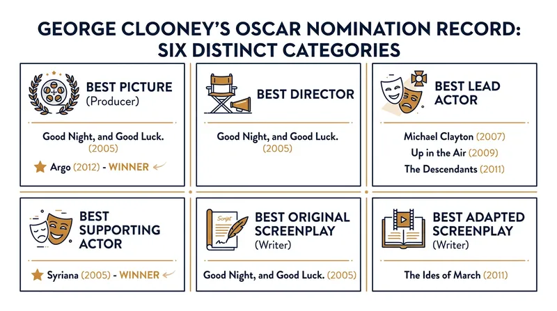 Clooney is one of only four people in history to be nominated in six different Oscar categories.