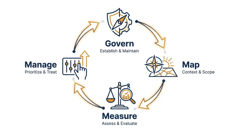 The NIST AI Risk Management Framework relies on four core functions to build trustworthy artificial intelligence.