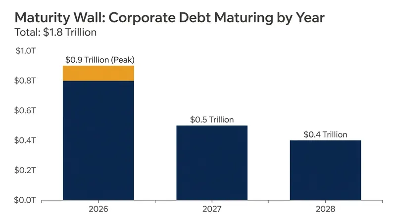 The 'Maturity Wall' represents the concentrated period where trillions in pandemic-era debt comes due.