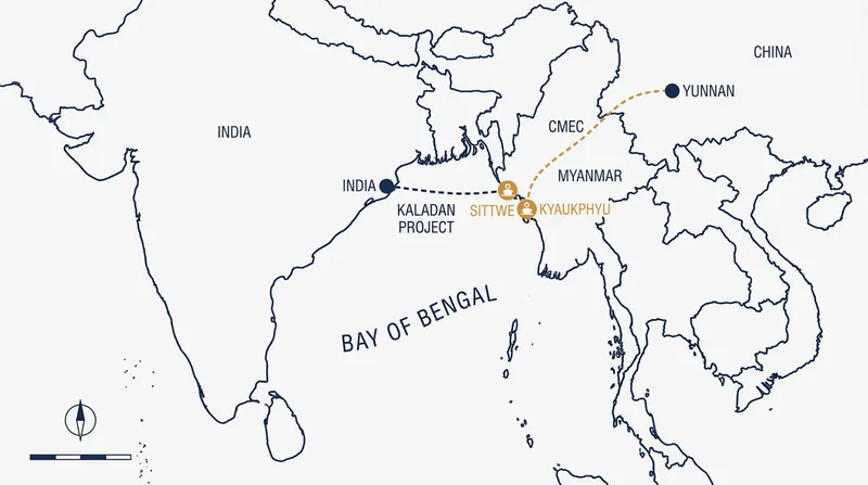 The competing infrastructure corridors designed to connect landlocked regions to the Bay of Bengal.