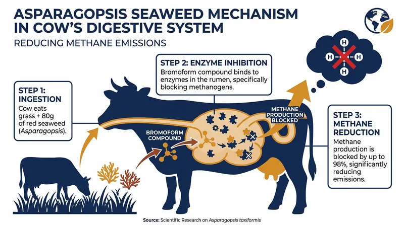 How bromoform interrupts the methanogenic process during enteric fermentation.