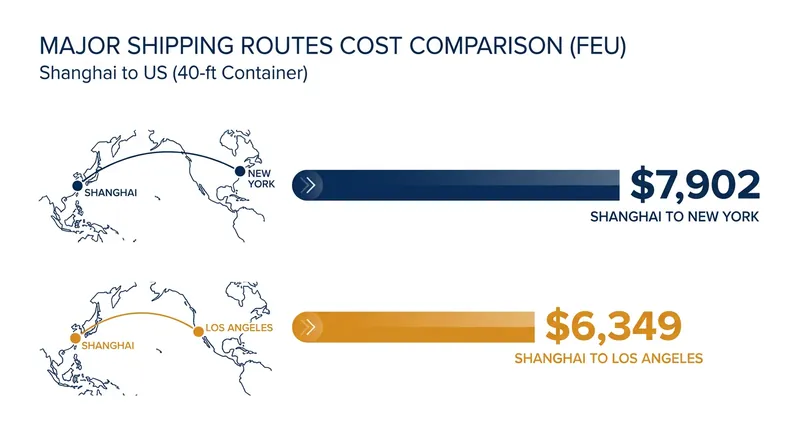 Current spot rates for a 40-foot equivalent unit (FEU) on key transpacific routes.