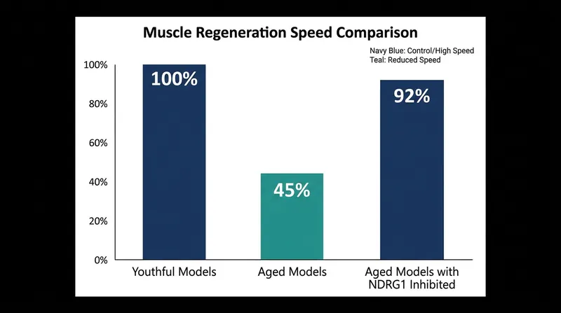 Inhibiting NDRG1 in aged models restored muscle regeneration rates to near-youthful levels.