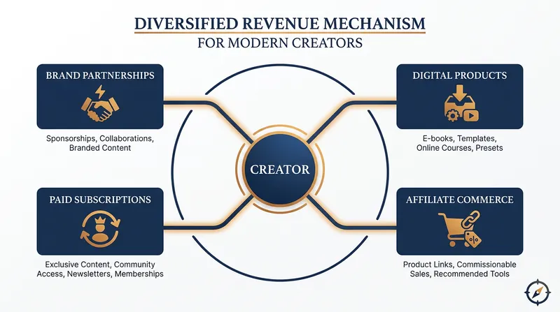 Financial sustainability in the creator middle class relies heavily on diversifying income streams away from platform ad revenue.