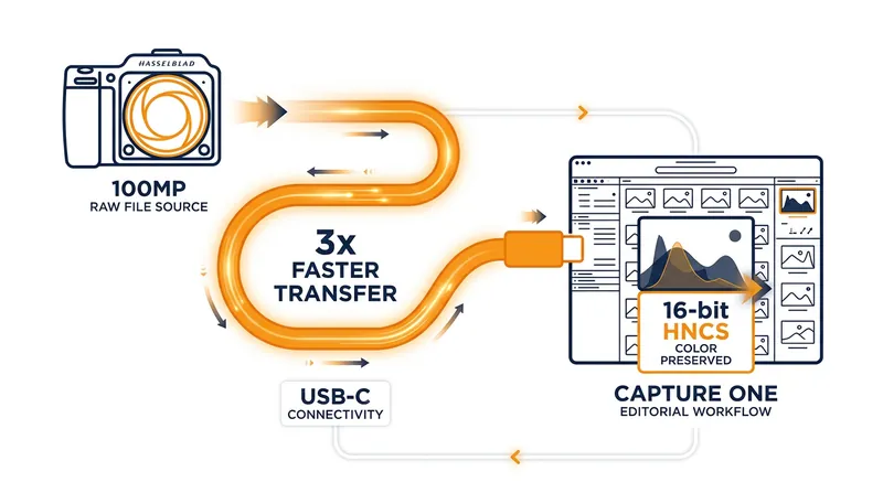 The direct integration bypasses legacy software, significantly increasing file transfer speeds for 100-megapixel images.