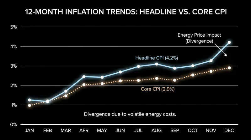 While headline inflation spiked to 4.2% due to energy costs, core inflation has remained significantly cooler at 2.9%.