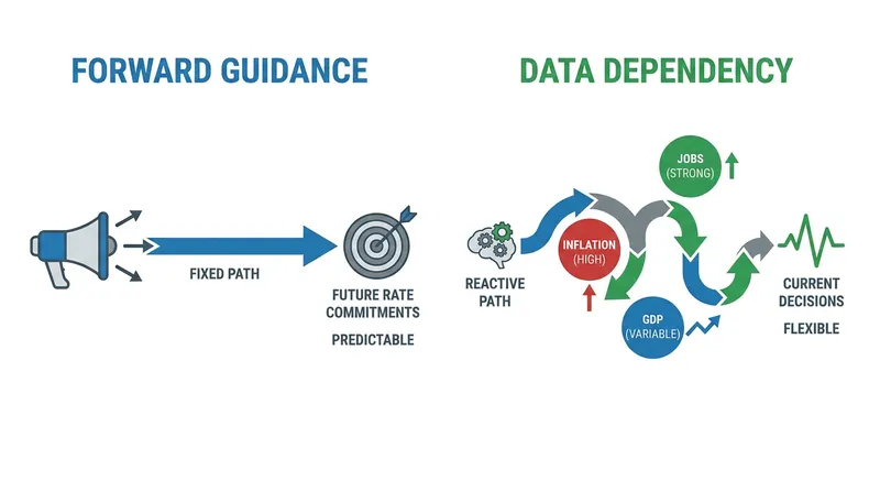 The shift from forward guidance to data dependency requires markets to constantly re-evaluate the economic landscape.