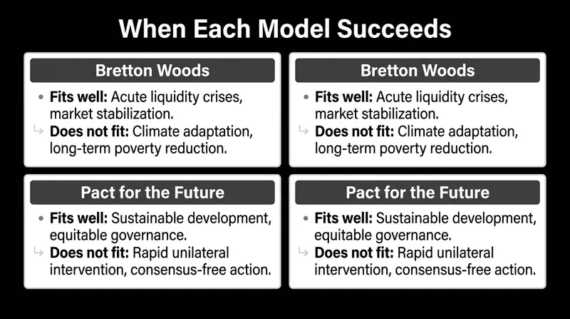 The tension between the two architectures represents a fundamental trade-off between financial efficiency and democratic legitimacy.