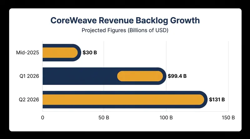 CoreWeave's contracted revenue backlog has more than quadrupled over the past year.