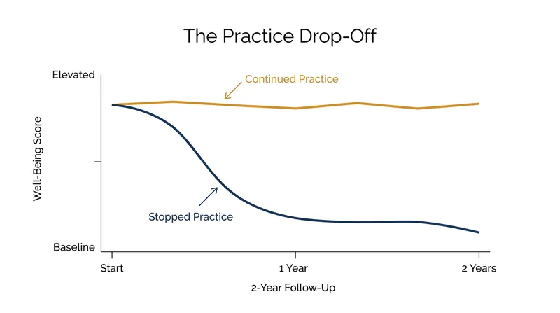 Follow-up data showed that well-being gains were entirely lost for students who stopped practicing the course's habits.