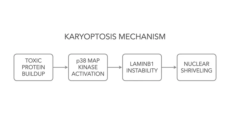 The chemical cascade that triggers karyoptosis, ultimately leading to the destruction of the cell's nucleus.