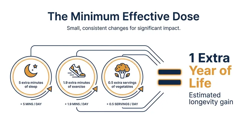 The minimum combined daily improvements associated with gaining one extra year of life.
