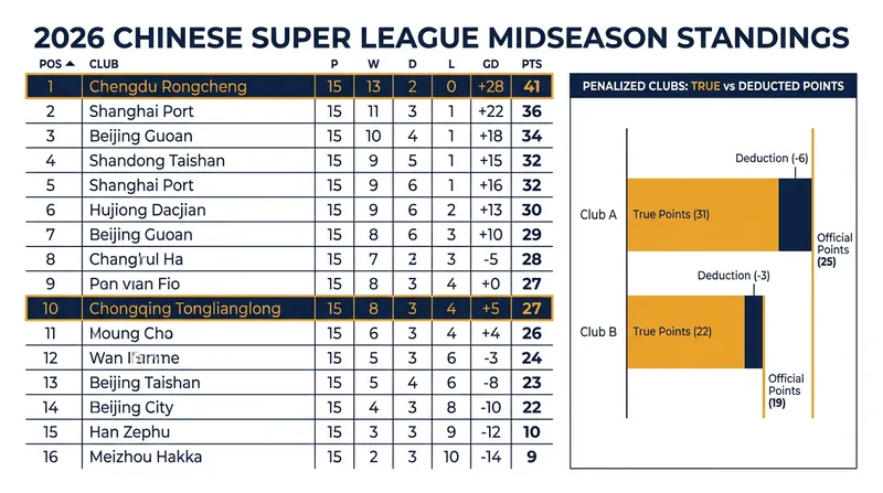 Chengdu Rongcheng leads the pack as penalized clubs fight to make up ground.