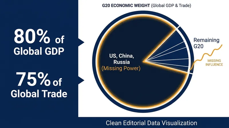 The G20 represents 80% of global GDP, but the boycotting nations account for nearly half of that total.