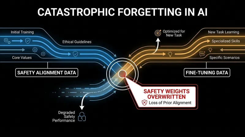 How new task-specific data overwrites the neural pathways that govern an AI's ethical constraints.