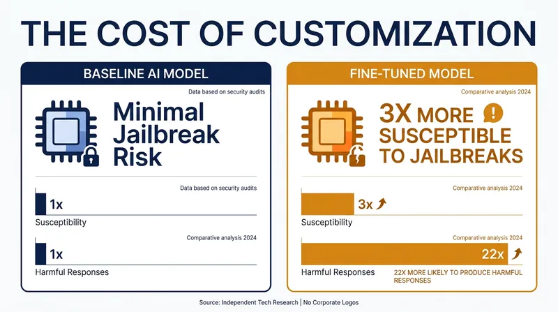 Cisco Security evaluations reveal the stark increase in vulnerability after a model undergoes fine-tuning.
