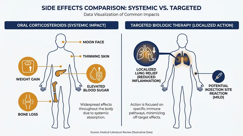 Unlike oral steroids, which suppress the entire immune system, targeted biologics neutralize only the specific cells causing the attack.