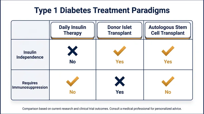 Autologous stem cell therapy is the first approach to offer insulin independence without the severe risks of anti-rejection drugs.