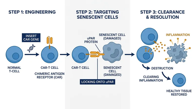 How engineered T-cells hunt and destroy senescent 'zombie' cells.