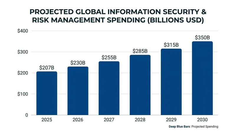 Gartner forecasts a massive expansion in global cybersecurity spending through the end of the decade.
