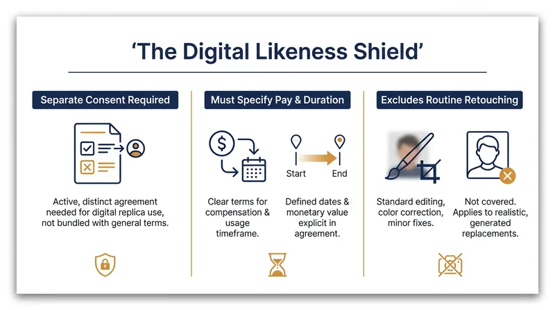 The law requires brands to obtain separate, detailed consent before generating a model's digital replica.