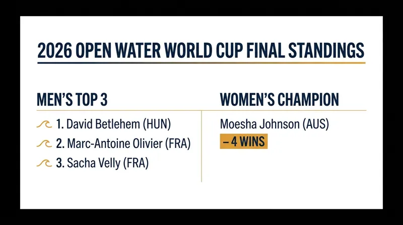 Final overall standings for the 2026 World Aquatics Open Water Swimming World Cup.