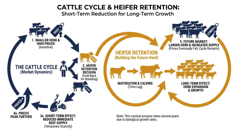 The biological reality of the cattle cycle means rebuilding the herd tightens short-term supply.