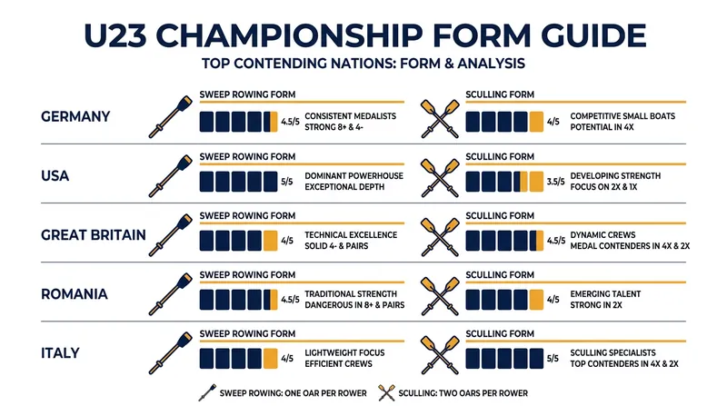 The projected form guide highlights a tight race between Germany, the USA, and Great Britain for the overall team title.