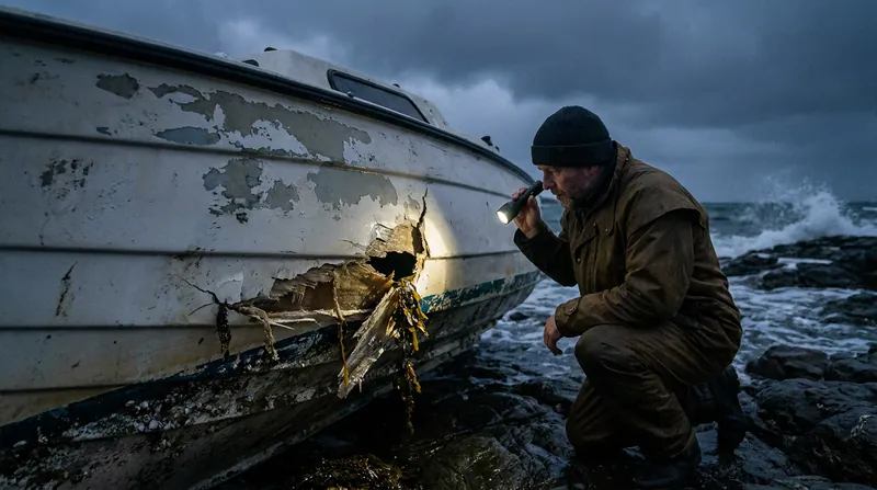 Hull 3894 drifted to the leeward shore and was battered against the rocks, prompting the nighttime recovery effort.