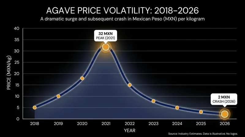 Agave prices have plummeted by roughly 94% since their 2021 peak.