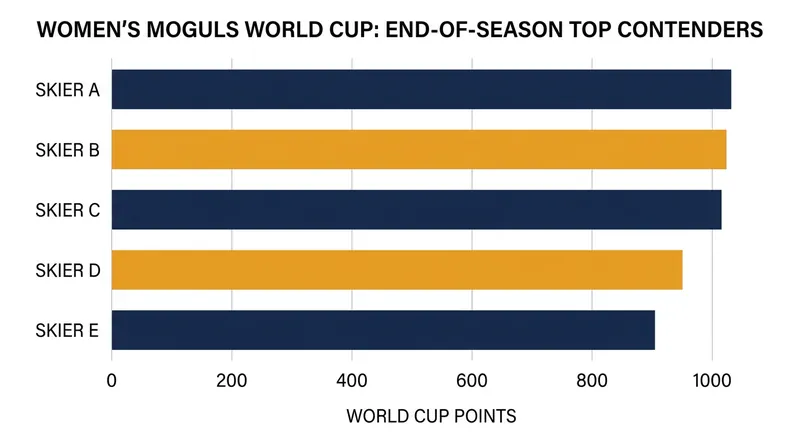 The women's moguls field remains highly competitive, with multiple athletes claiming individual discipline titles.