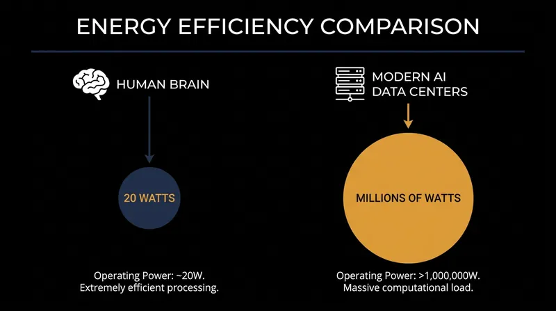The human brain performs complex computations using a fraction of the energy required by digital computers.