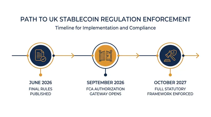The timeline for stablecoin issuers to achieve full UK compliance.