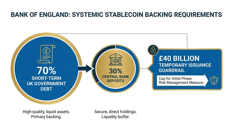 Systemic stablecoins face strict backing asset requirements to prevent digital bank runs.