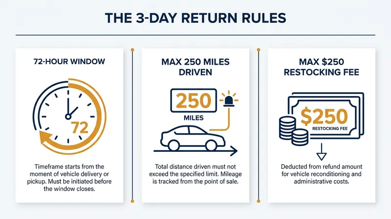 The new return right includes specific guardrails to protect both the buyer and the dealership's inventory.