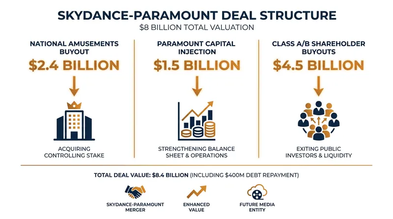 How the $8 billion acquisition capital is distributed across the Paramount ecosystem.