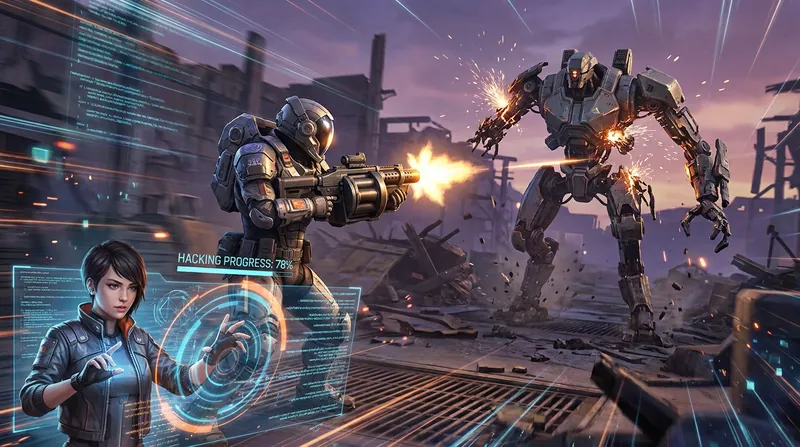 Combat requires constant multitasking, with the player controlling both kinetic firepower and digital hacking simultaneously.