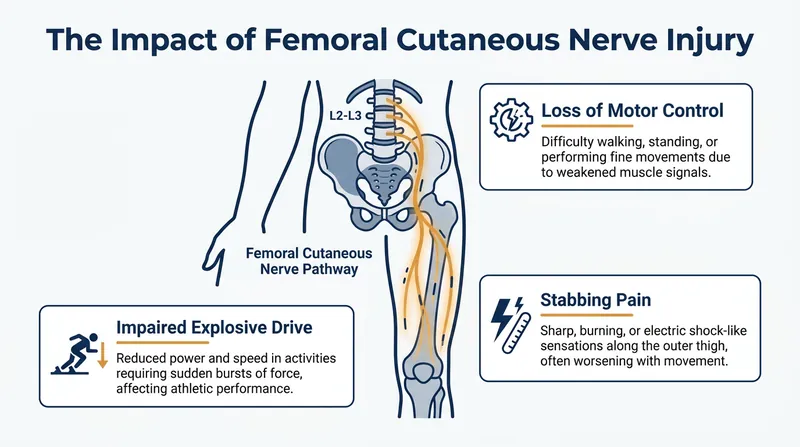 Nerve impingement severely compromises the explosive leg drive required for Olympic weightlifting.