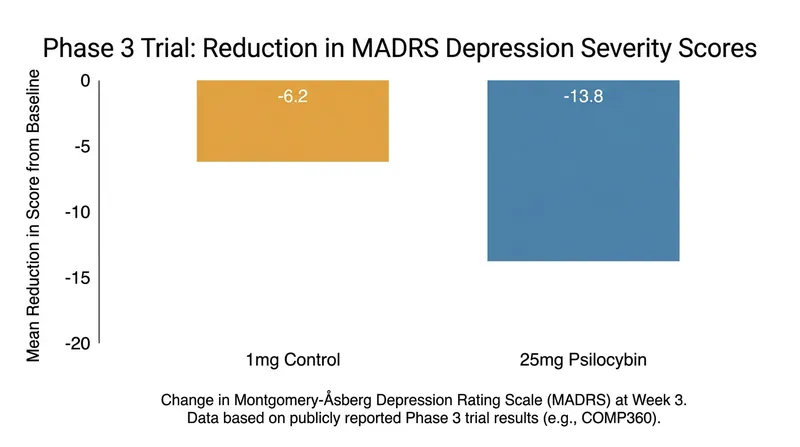 Phase 3 data for synthetic psilocybin demonstrated a clinically meaningful reduction in depression severity.