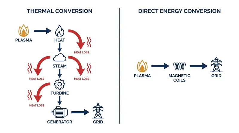 Direct conversion eliminates the mechanical steps of traditional power generation, drastically reducing energy loss.