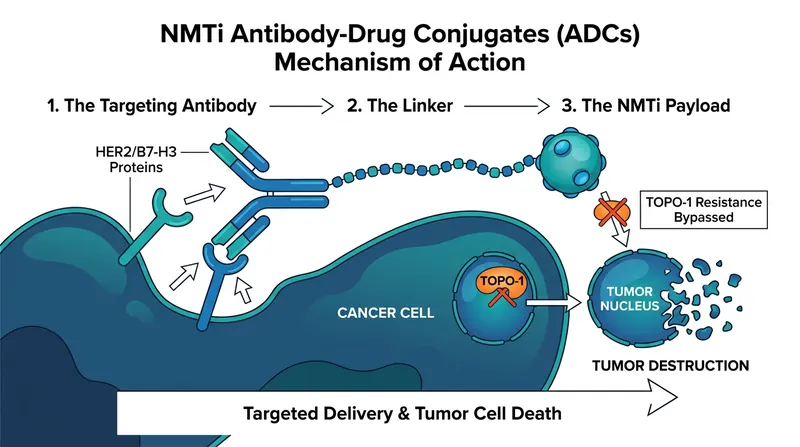 Myricx's NMTi payloads attack cancer cells through a different biological pathway than existing therapies, overcoming tumor resistance.