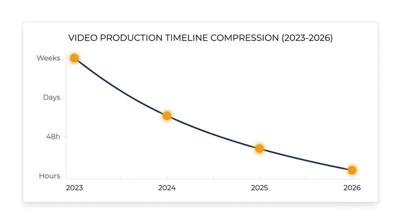 Production timelines have compressed from weeks of physical shooting to hours of algorithmic generation.