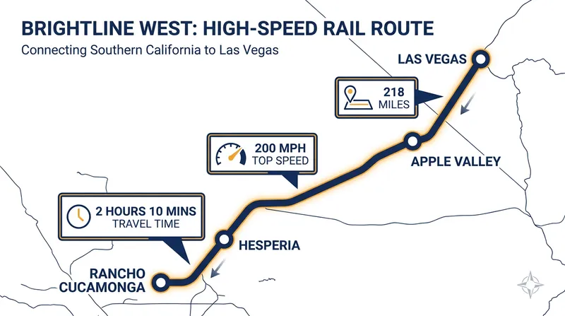 The 218-mile route connects Las Vegas to the Los Angeles basin via the Interstate 15 corridor.