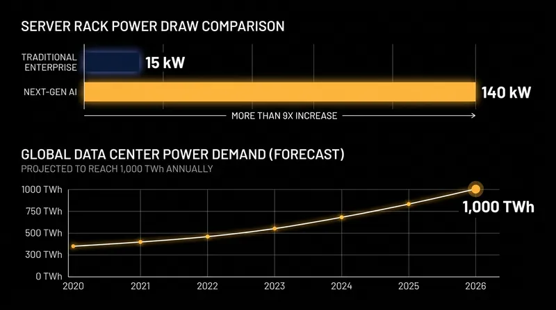 The shift from general-purpose computing to dense AI inference has triggered an order-of-magnitude increase in rack-level power density.