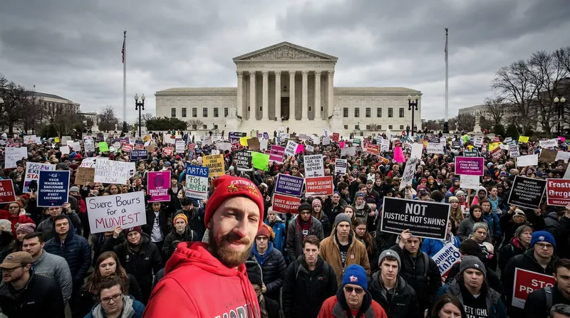 Protesters gathered outside the Supreme Court following the administration's announcement.