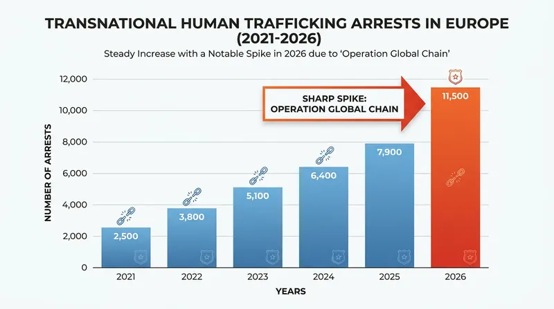 Cross-border law enforcement cooperation has led to a sharp increase in trafficking arrests over the past five years.
