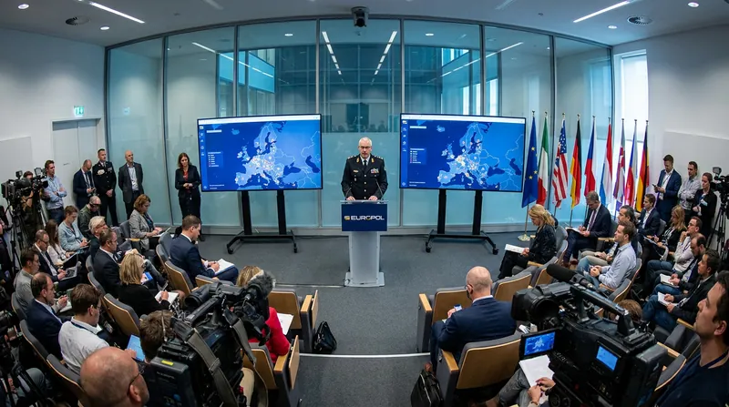 Europol officials brief the press on the dismantling of 15 distinct criminal organizations.