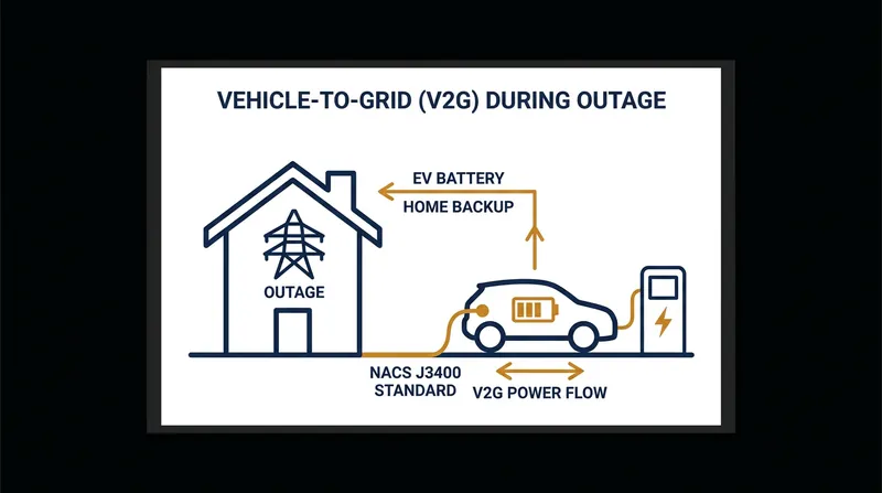 The J3400 standard supports bidirectional charging, allowing EVs to serve as backup power sources for homes during grid outages.